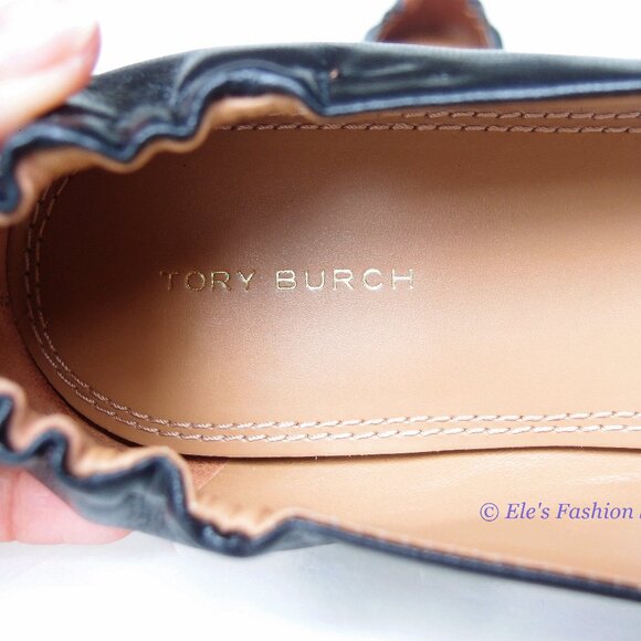 ❤️NIB Tory Burch Eleanor Loafer Leather Flat BLACK Gold US 7 7.5 8 8.5 9 9.5 10 - Picture 14 of 16